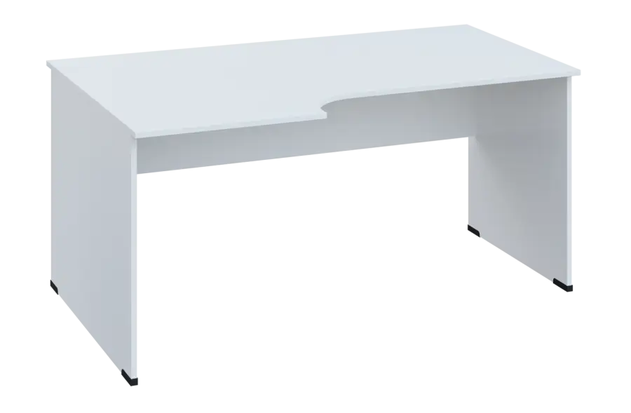 ERL 28 - 166 stůl kancelářský, rohový, levý, dřevěná podnož, deska 25 mm, široký 1600 mm, bílá